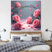 Love is in Bloom Pink Roses Romantic Valentine's  Canvas Afdruk (Insitu (Slaapkamer))