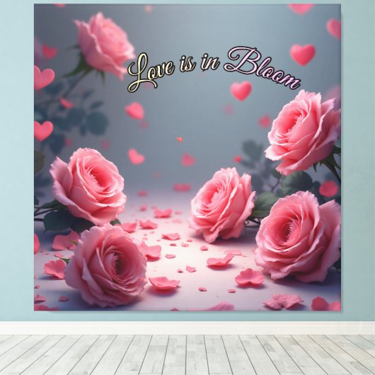 Love is in Bloom Pink Roses Romantic Valentine's  Canvas Afdruk (Insitu (Houten vloer))