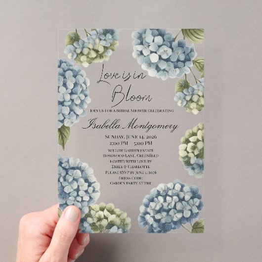 Love Is in Bloom Rustic Spring Hydrangea Acryl Uitnodigingen (Insitu (Draagbaar))