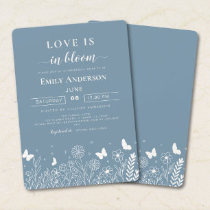 Love Is in Bloom Stofblauw Bruidsfeest Uitnodiging
