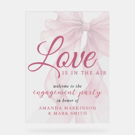 Love Is In The Air Mauve Bow Engagement Welcome Acryl Bord (Voorkant)