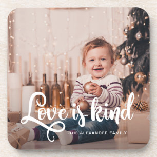 Love is Kind Script with Name and Photo Bier Onderzetter