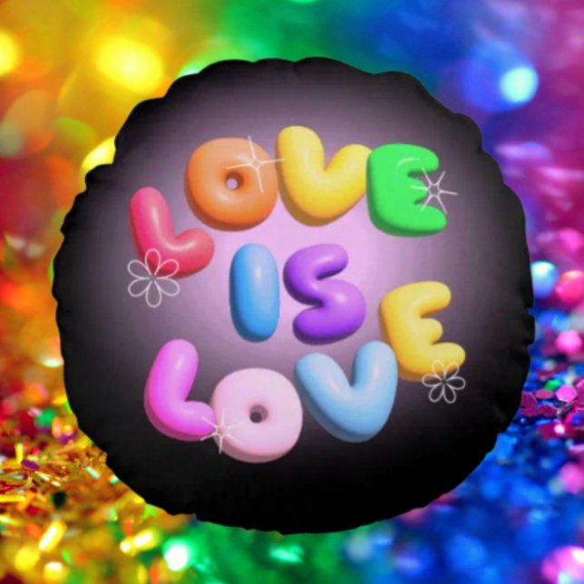 Love Is Love 3D Rainbow Pride Coussin rond (Créateur téléchargé)