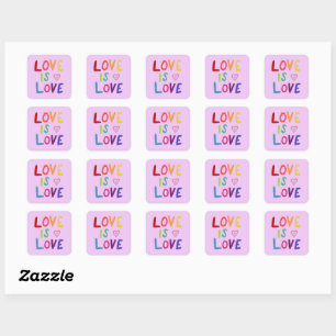 LOVE IS LOVE Rainbow Handlettering Set van Vierkante Sticker