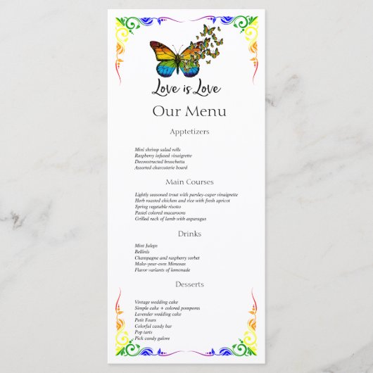 Love is Love Rainbow Theme Mariage Diner Menu (Devant)