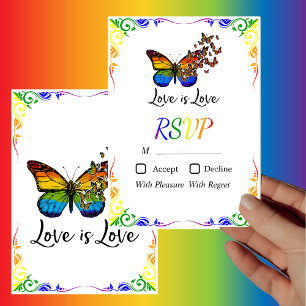 Love is Love Rainbow Theme Wedding Carte RSVP