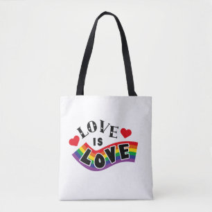 Love Is Love Regenbooglint Typografie met Hartjes Draagtas