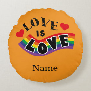 Love Is Love Regenbooglint Typografie met Hartjes Rond Kussen