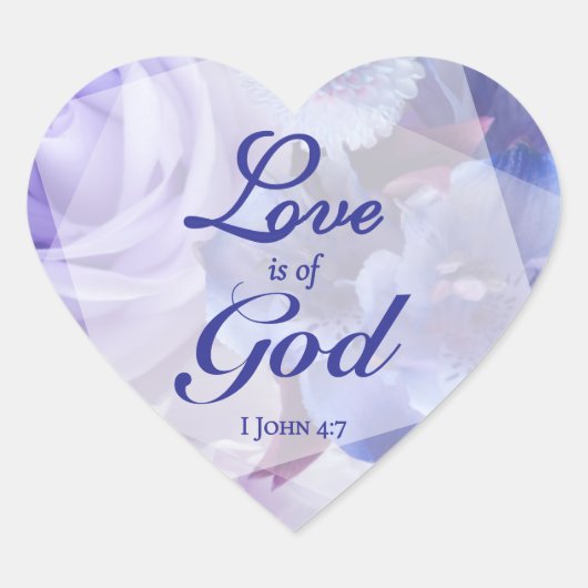 Love is of God Violet Blue Florals Hart Sticker (Voorkant)