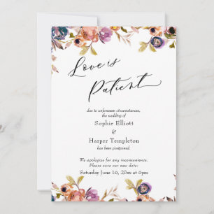 Love is Patial Floral Postponed Wedding Card Kaart