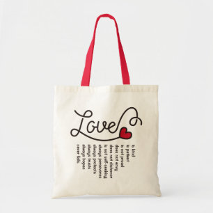 Love is Patiënt-achtige Typografie Red Heart Vers Tote Bag