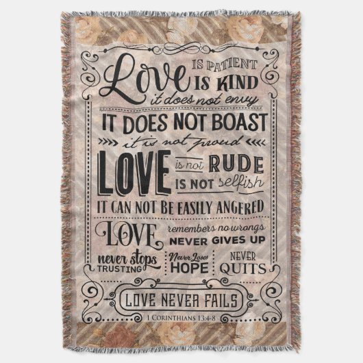 Love is Patient Bible Verse Roos Deken (Voorkant Verticaal)