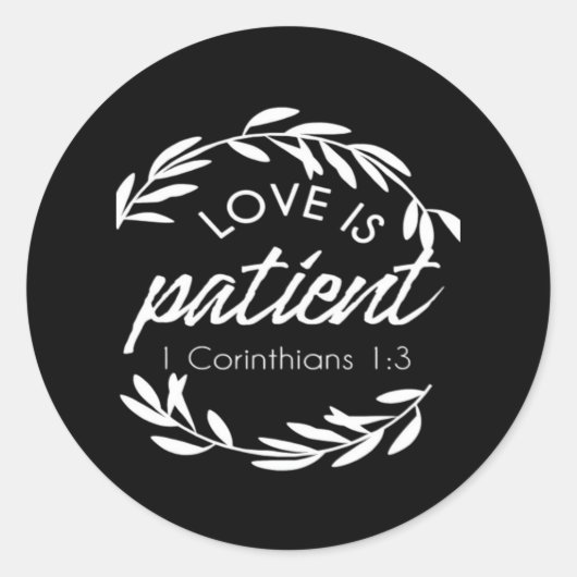 Love Is Patient Corinthians Scripture Minimal Desi Ronde Sticker (Voorkant)