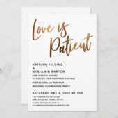 Love is Patient Gold Handwrite Simple Reception Kaart (Voorkant / Achterkant)