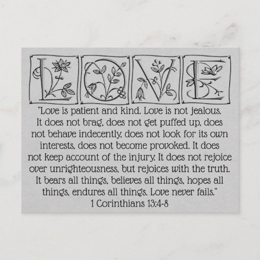 Love is Patient-Kind-Not Fails~Scripture~Wedding Briefkaart (Voorkant)