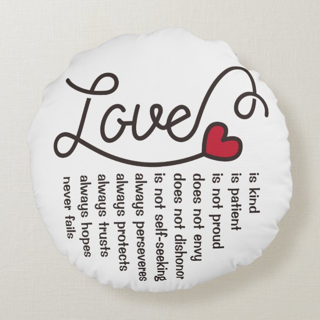 Love is Patient Kind Typography Red Heart Rond Kussen (Achterkant)