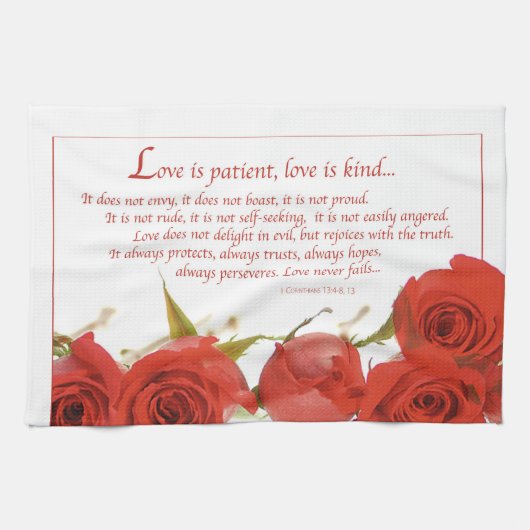 Love is Patient Red Rose Theedoek (Horizontaal)