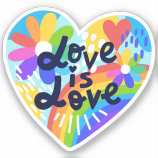 Love is Rainbow and Flowers Heart Kiss Sticker