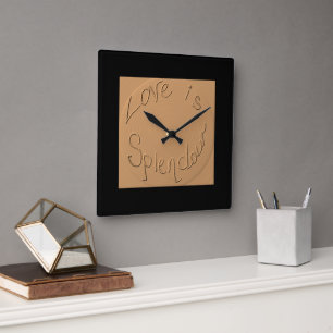 "Love is Splendor" Gold Relief >Wall Clocks Vierkante Klok