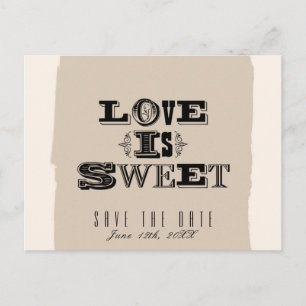 LOVE IS SWEET beige Vintage Weddenschap Save the D Aankondigingskaart