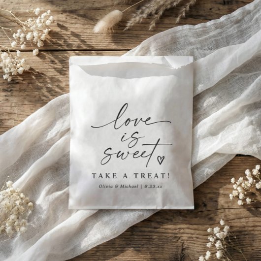Love is Sweet Black and White Script Wedding Bedankzakje