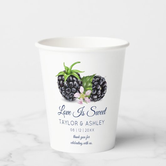 Love is Sweet Blackberry Fruit | Weddenschap over  Papieren Bekers (Voorkant)
