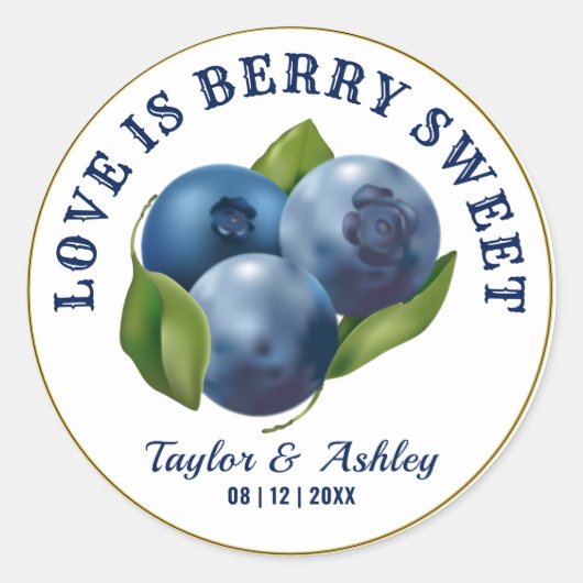 Love is Sweet Blueberry Fruit | Weddenschap Ronde Sticker (Voorkant)