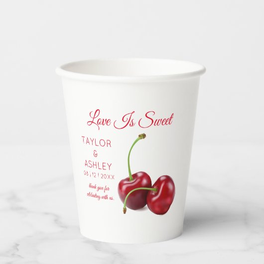 Love is Sweet Cherry Fruit | Weddenschap Papieren Bekers (Voorkant)