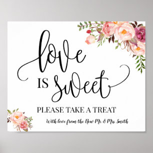 Love is Sweet dessert table sign bruiloft roze Poster