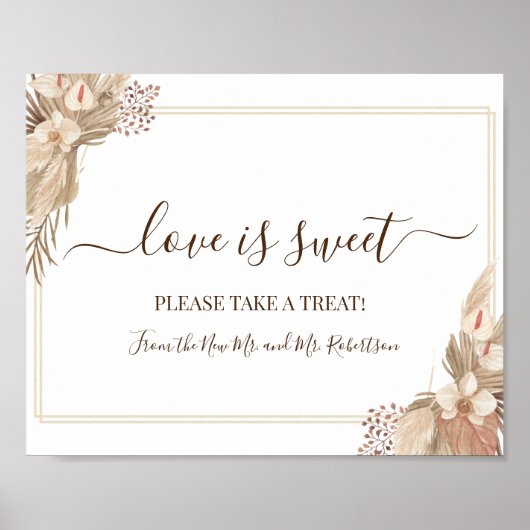Love is Sweet Dessert Table Wedding Greenery Sign Poster (Voorkant)