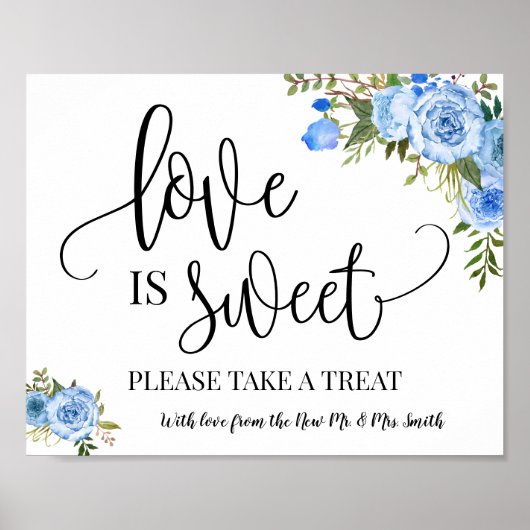 Love is Sweet dessert tafel bord bruiloft blauw Poster (Voorkant)