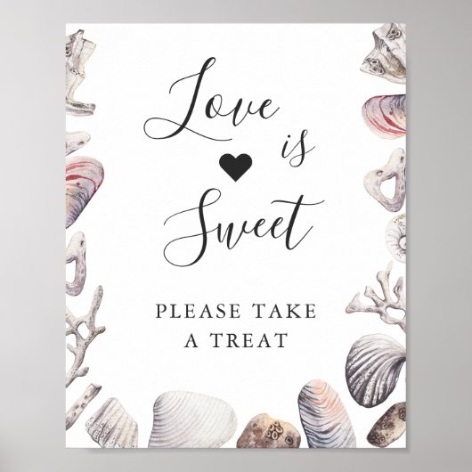 Love is Sweet Dessert Waterverf White Zee Shell Poster (Voorkant)