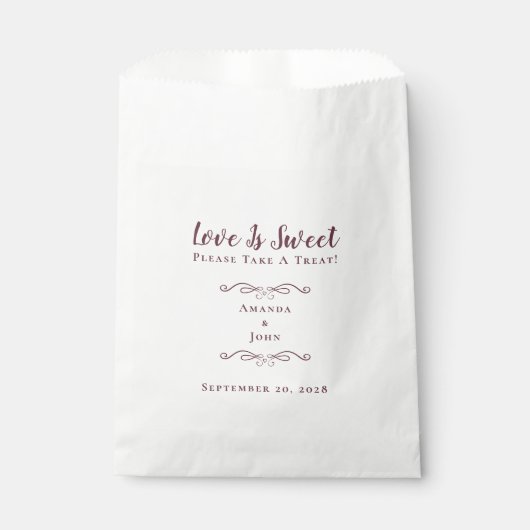 Love is Sweet Elegant Wedding Reception Burgundy Bedankzakje (Voorkant)