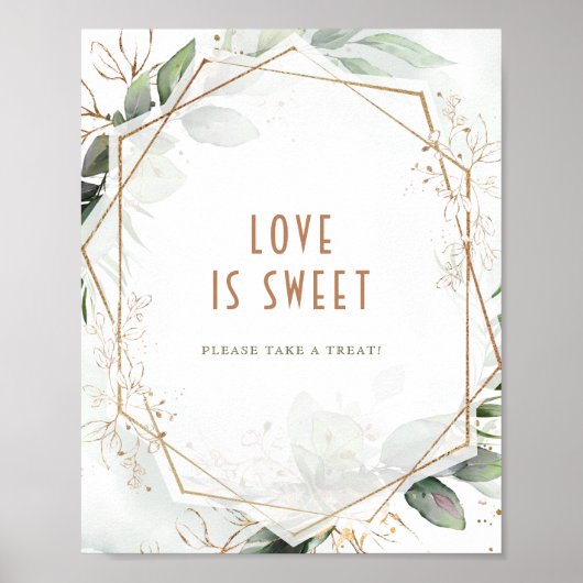 Love is Sweet Guests Green & Gold Rustic Sign Poster (Voorkant)
