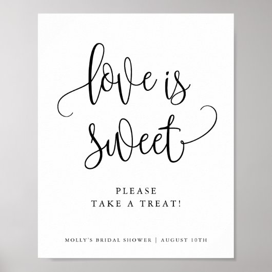 Love is Sweet Minimalist Calligraphy Favor Display Poster (Voorkant)