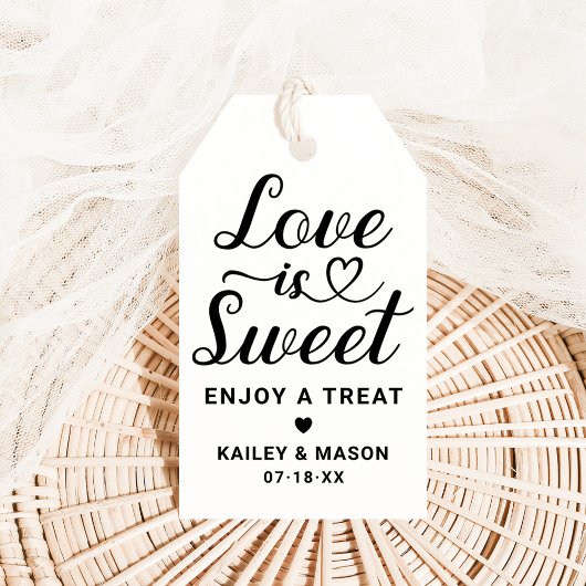 Love is Sweet Modern Black Heart Script Wedding Cadeaulabel