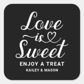Love is Sweet Modern Heart Script Black Wedding Vierkante Sticker (Voorkant)