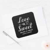 Love is Sweet Modern Heart Script Black Wedding Vierkante Sticker (Envelop)
