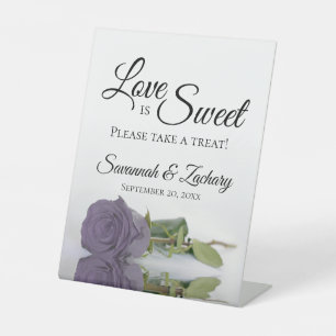 Love is Sweet Neem een Treat Dusty Paars Roos Reclamebord Met Voetstuk