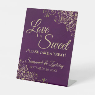 Love is Sweet Neem een Treat Gold Lace & Plum Paar Reclamebord Met Voetstuk