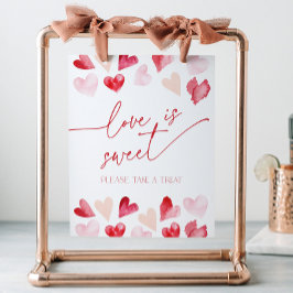 Love is Sweet Red Hearts Bridal Shower Reclamebord Met Voetstuk
