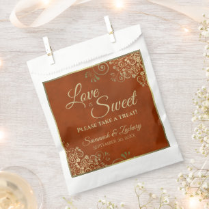 Love is Sweet Rust Oranje & Gold Lace Wedding Bedankzakje