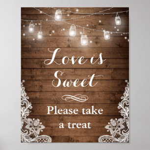 Love is Sweet   Rustige Wood String Lights Lace Poster