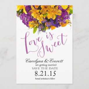 Love is Sweet Save the Date   geel paars Kaart