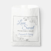 Love is Sweet Silver Lace Blue Gray Script Weduwen Bedankzakje (Voorkant)