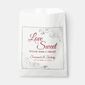 Love is Sweet Silver Lace & Red Script Wedding Bedankzakje (Voorkant)