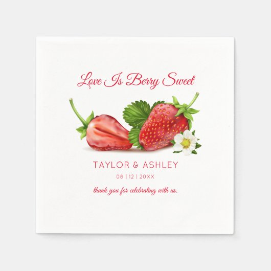 Love is Sweet Strawberry Fruit | Weddenschap Servet (Voorkant)
