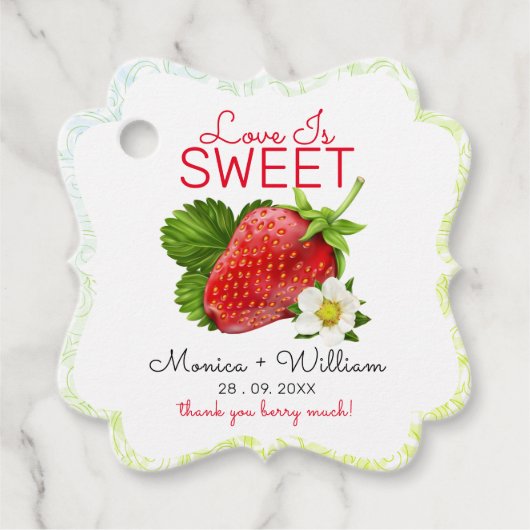 Love is Sweet Strawberry Jam Wedding Bedankjes Labels (Voorkant)