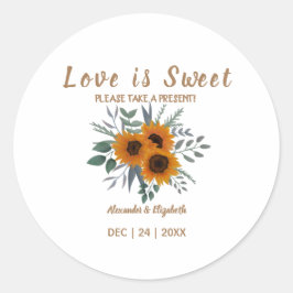 Love is Sweet Sunflower Greenery Wedding Present Ronde Sticker