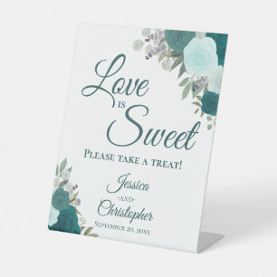 Love is Sweet Take a Treat Blauwgroen Turquoise Fl Reclamebord Met Voetstuk